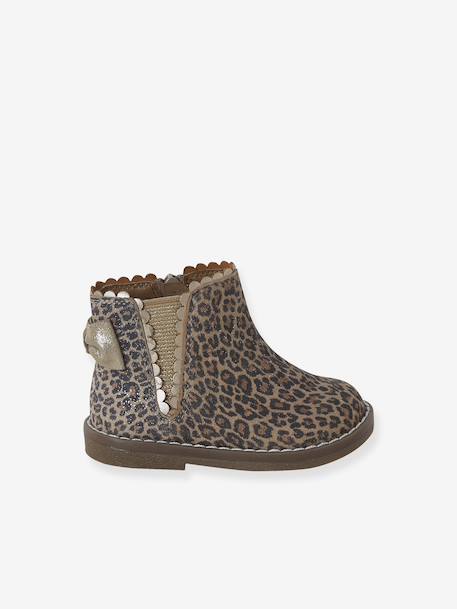 Leather Boots with Elastic, for Baby Girls black+bordeaux red+Camel+navy blue+printed beige 