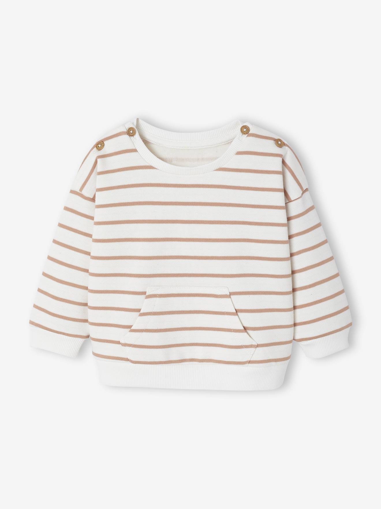 Striped Fleece Sweatshirt with Shoulder Fastening