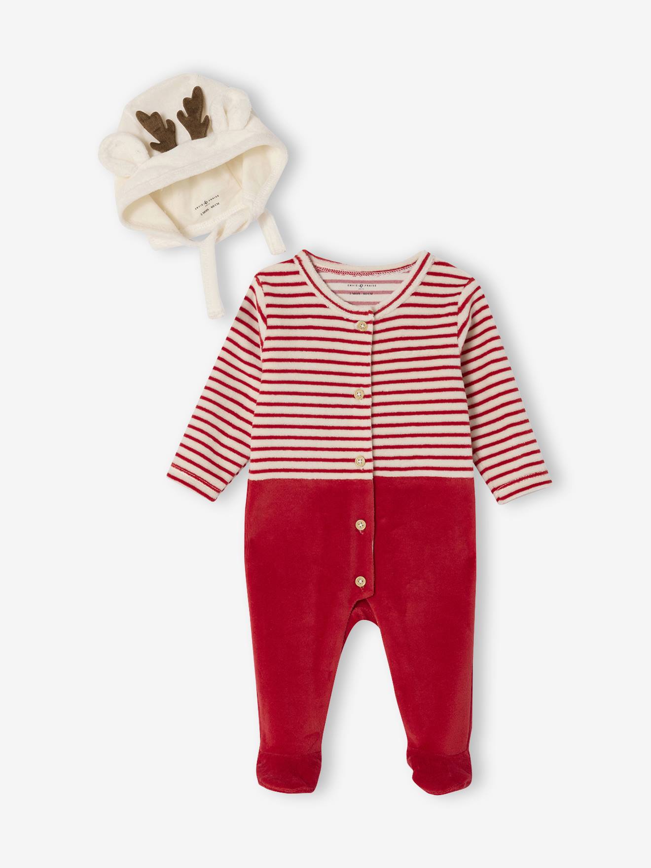 Velour Christmas Sleepsuit & Beanie Set