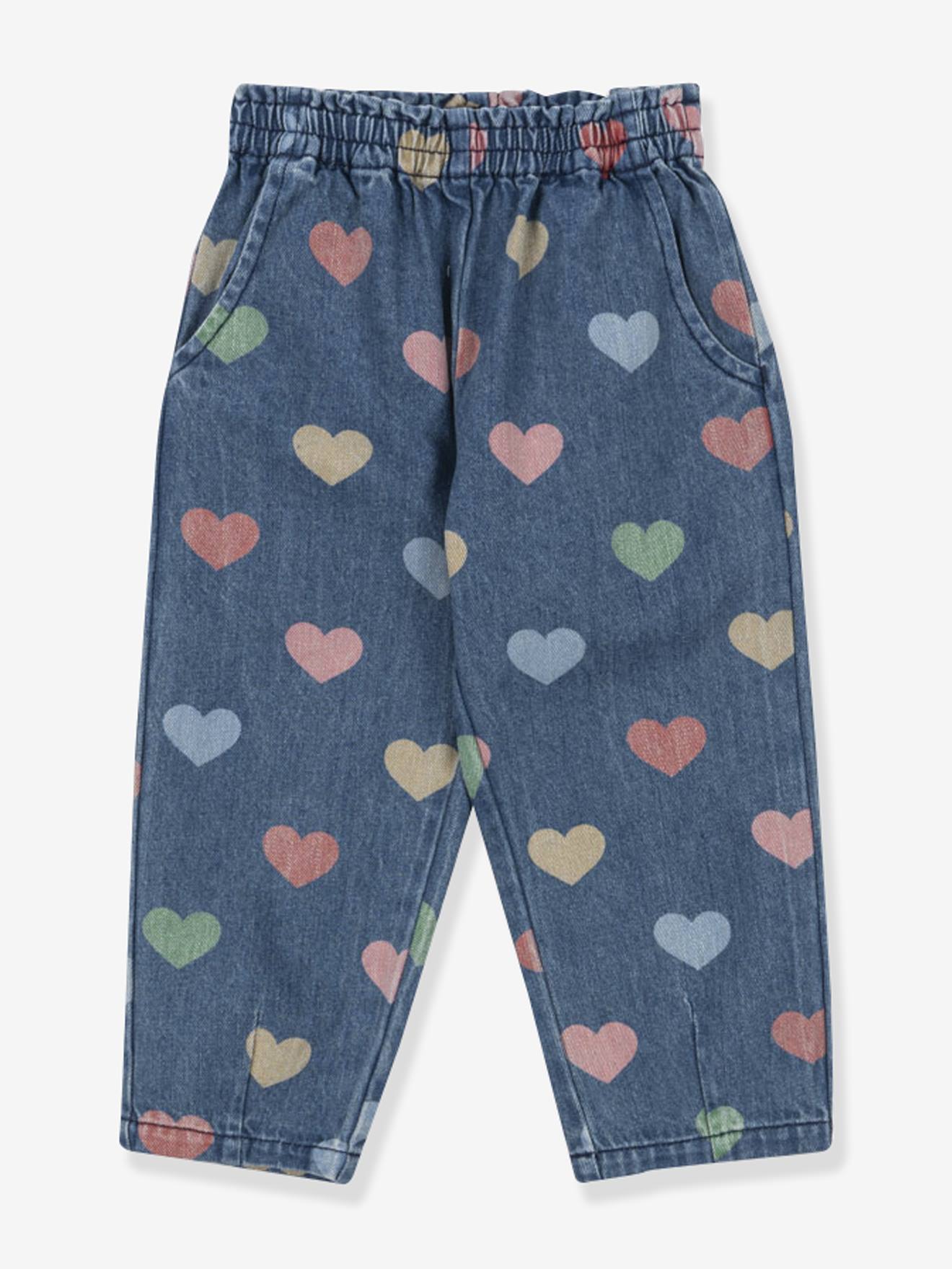Girl's soft denim trousers with heart pattern
