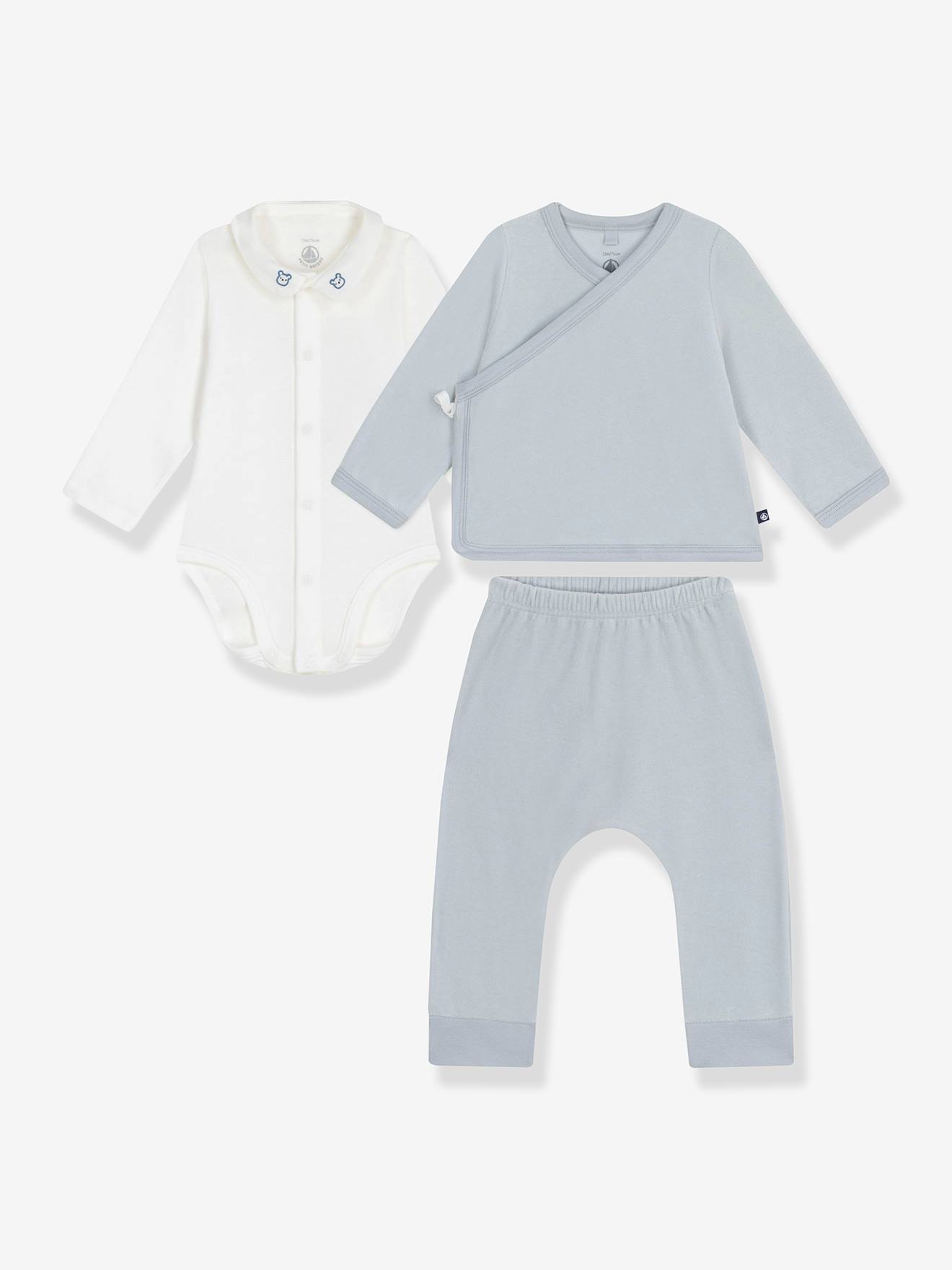 Baby gift set in 2 pieces in velvet and bodysuit embroidered with a PETIT BATEAU bear