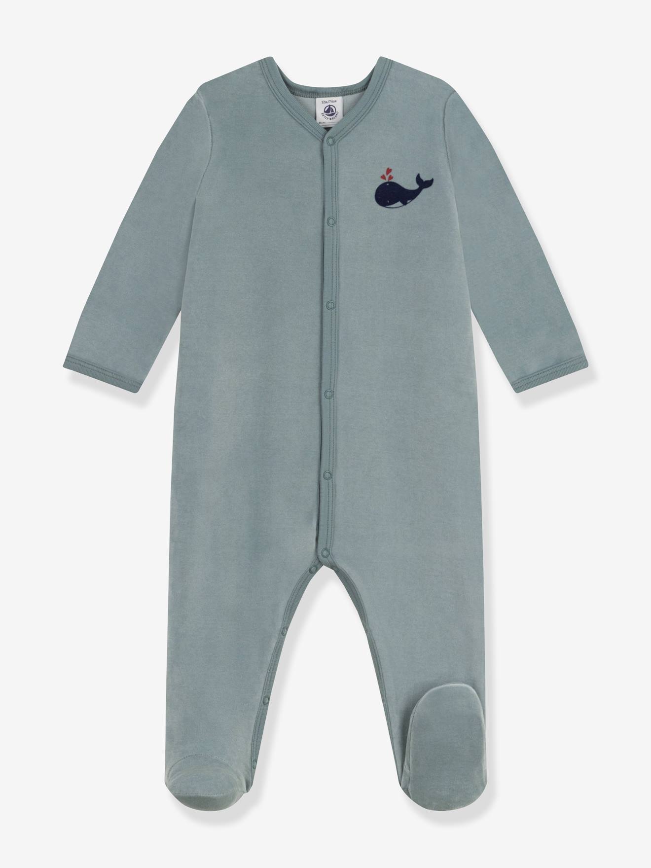 Velour plain baby pyjamas PETIT BATEAU