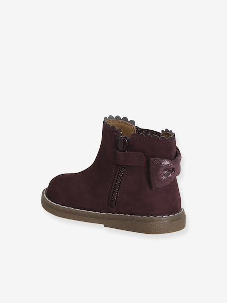 Leather Boots with Elastic, for Baby Girls black+bordeaux red+Camel+navy blue+printed beige 