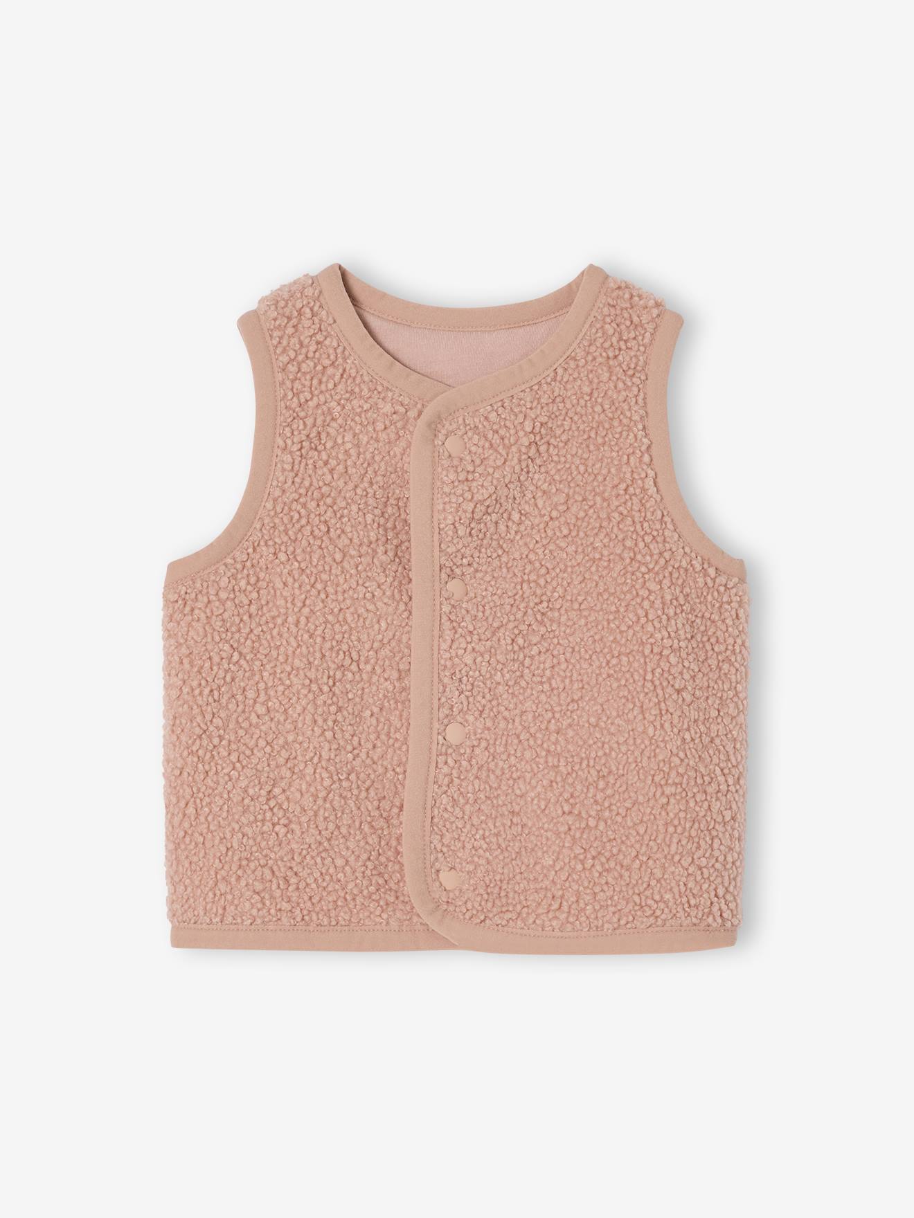 Sleeveless faux fur baby cardigan rosy