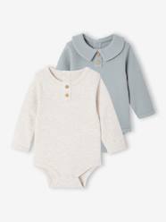 Pack of 2 Bodysuits with Shirt Collar & Grandad-Style Neckline, for Newborns