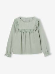 -Frilly Corduroy Blouse with Broderie Anglaise Details, for Girls