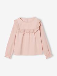 -Frilly Corduroy Blouse with Broderie Anglaise Details, for Girls