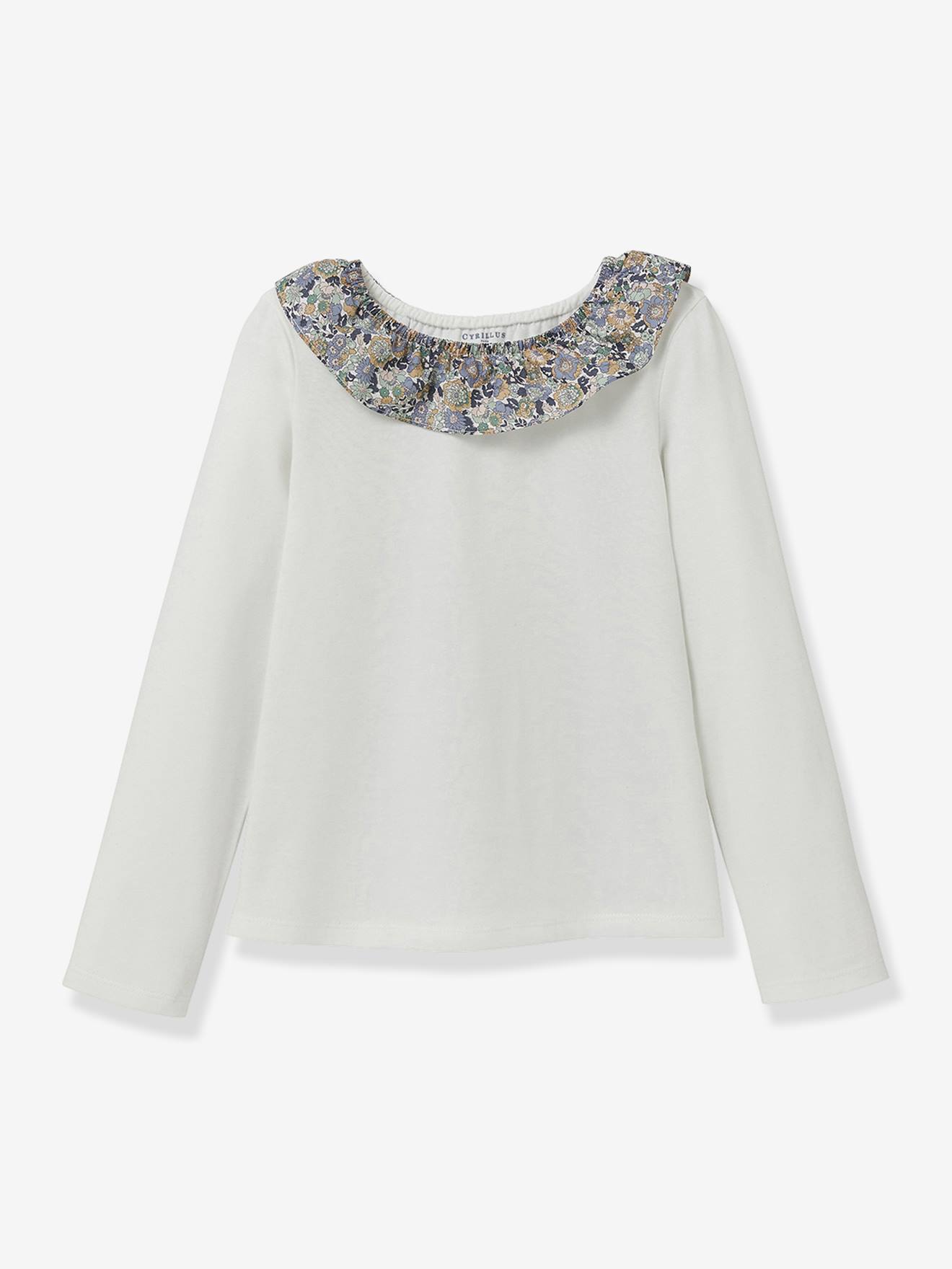 T-shirt with Liberty fabric round-neck in organic cotton by CYRILLUS ecru