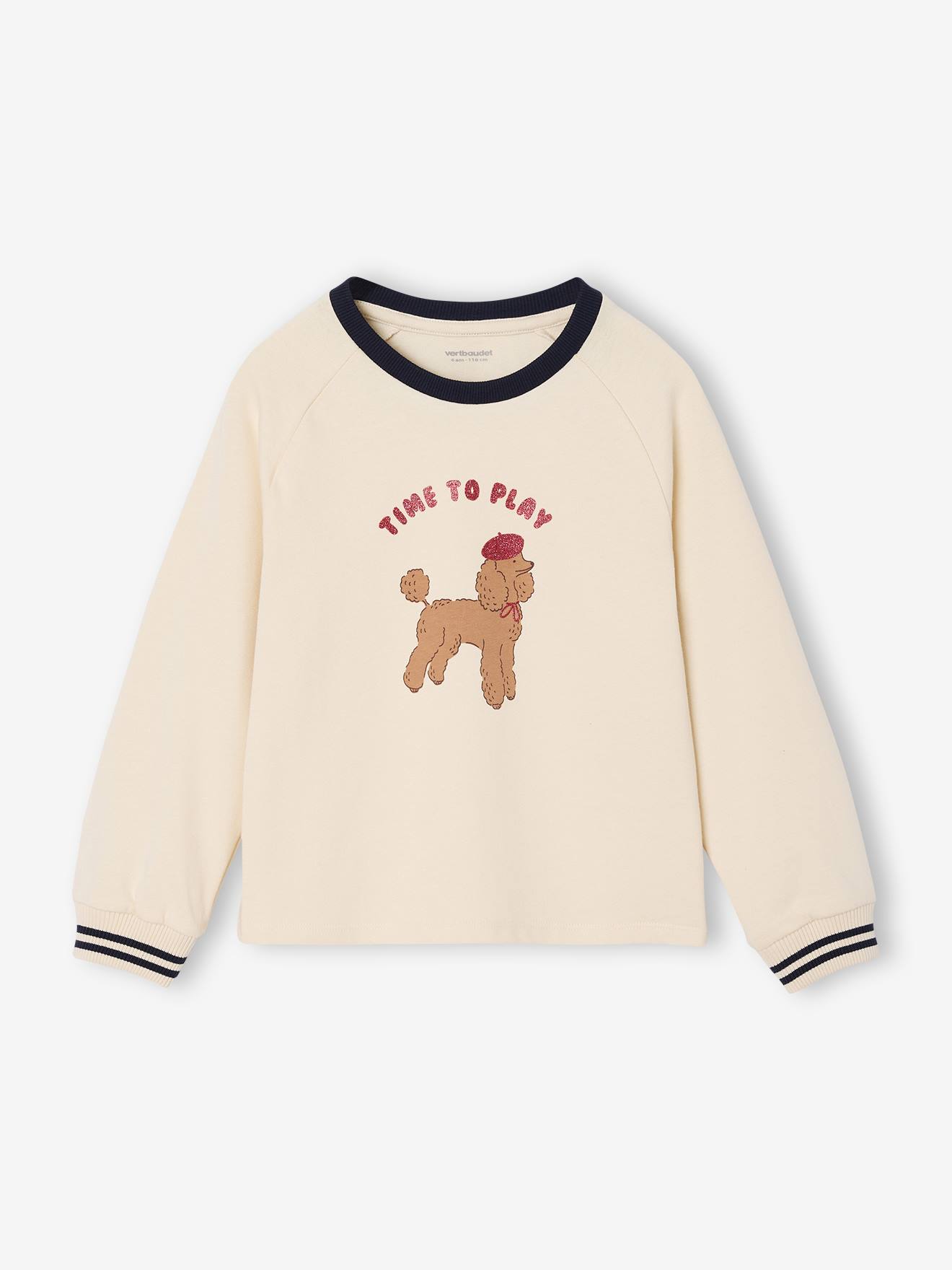 Long-Sleeved T-Shirt with Dog Motif & Glittery Details vanilla