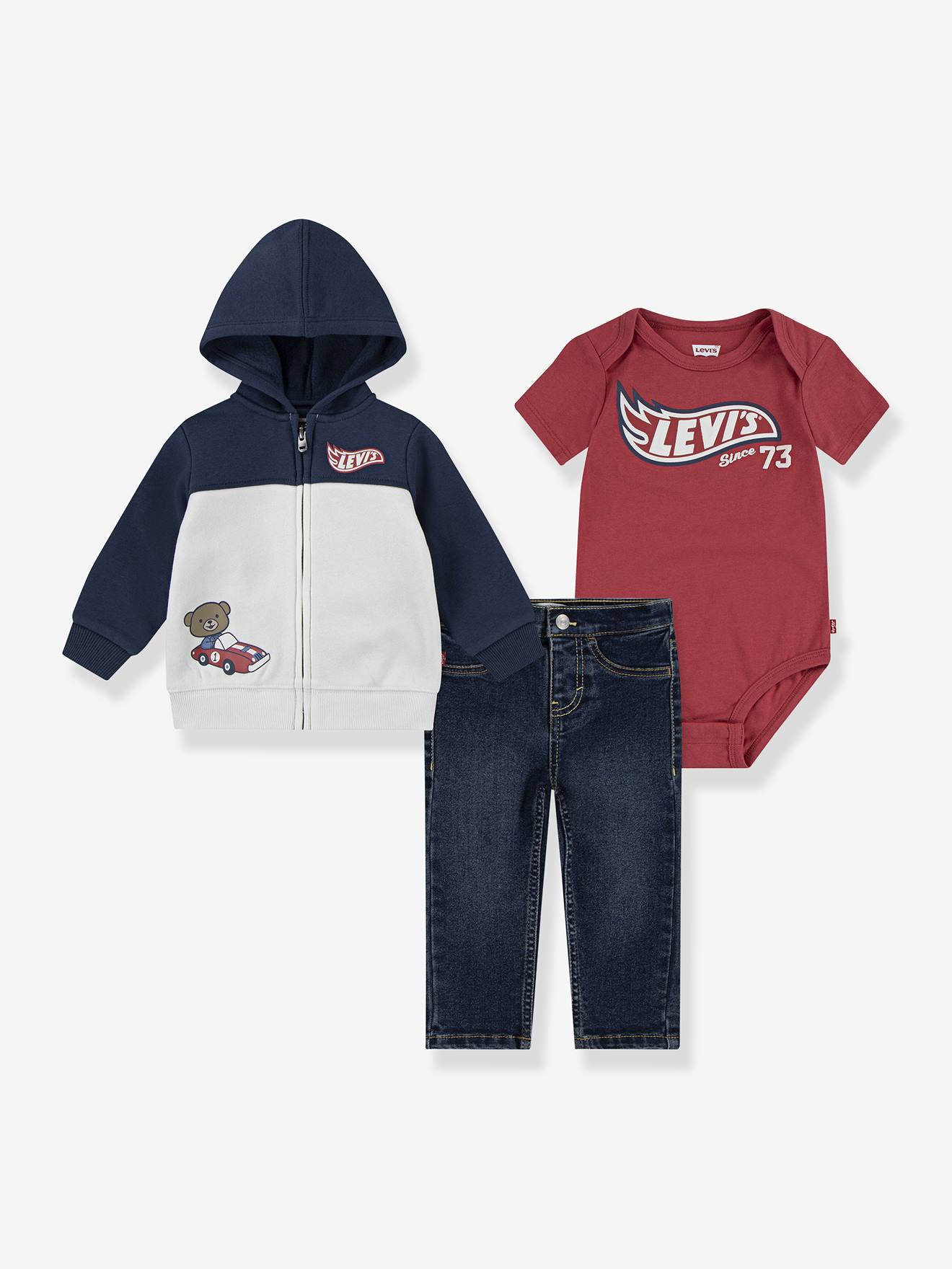 3-Piece Set: Bodysuit + Sweatshirt + Straight Leg Jeans
