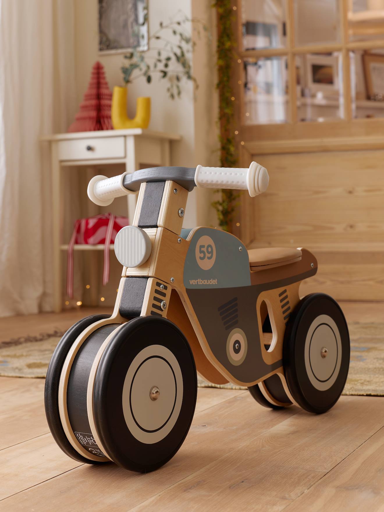 Wooden FSC® motorcycle ride-on toy