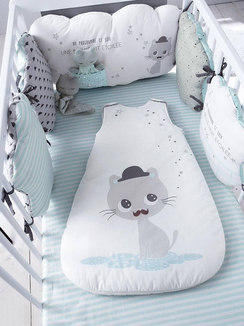 Printed Fitted Sheet, Cat Theme, Bedding & Decor Vertbaudet