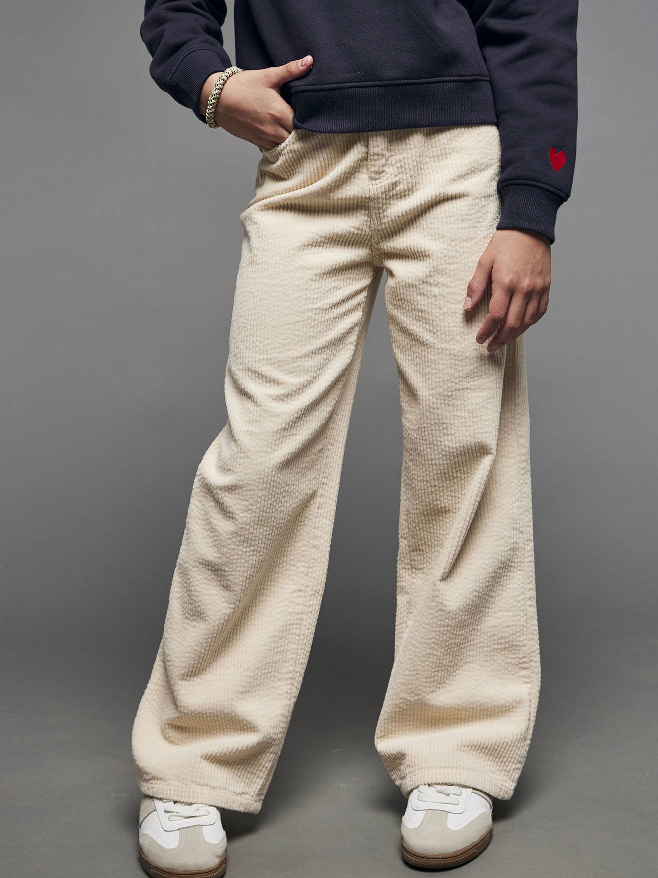 Wide-Leg Corduroy Trousers for Girls, JONEN ecru