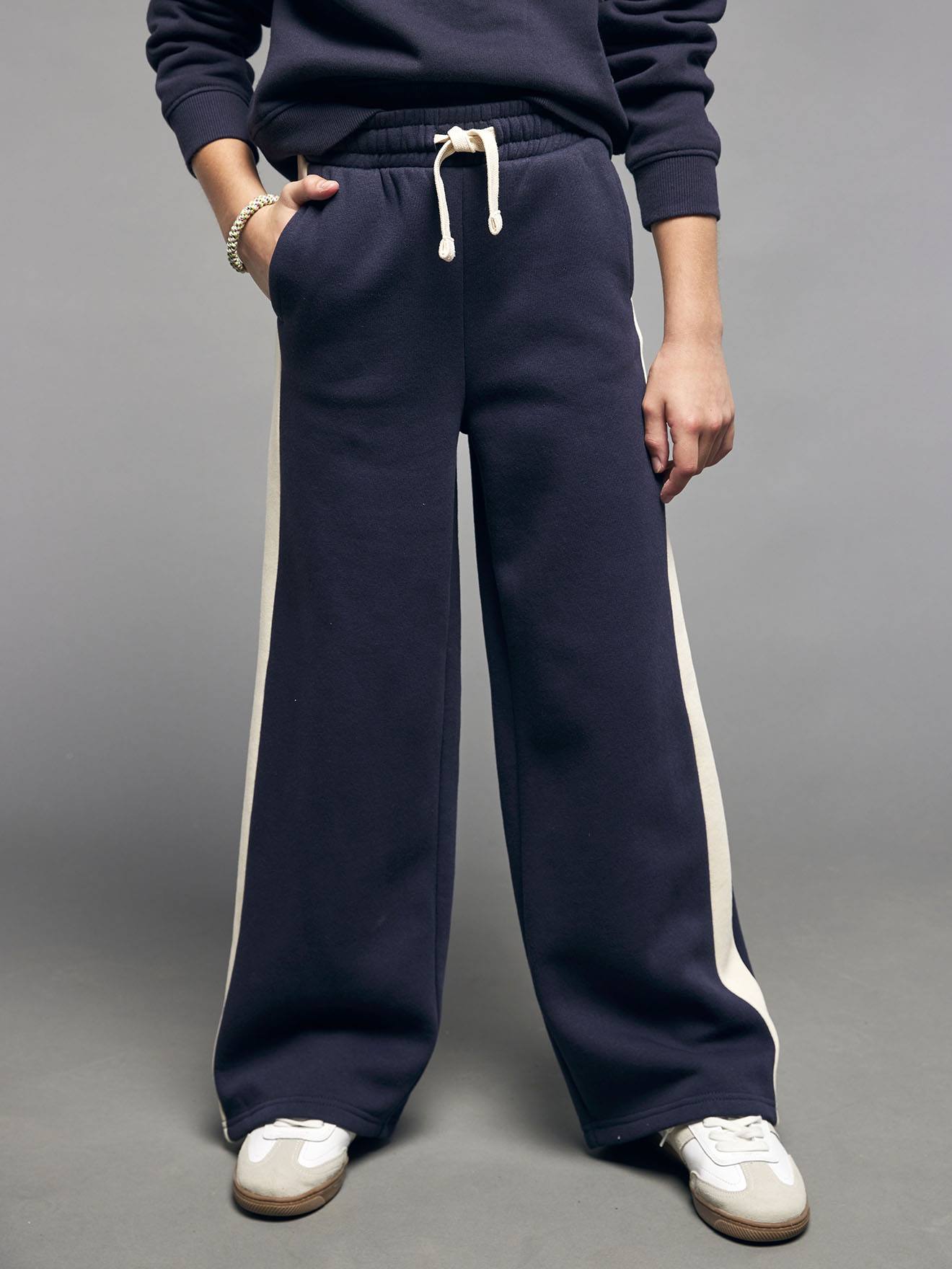 Wide Leg Joggers with Side Stripes, for Girls  navy blue