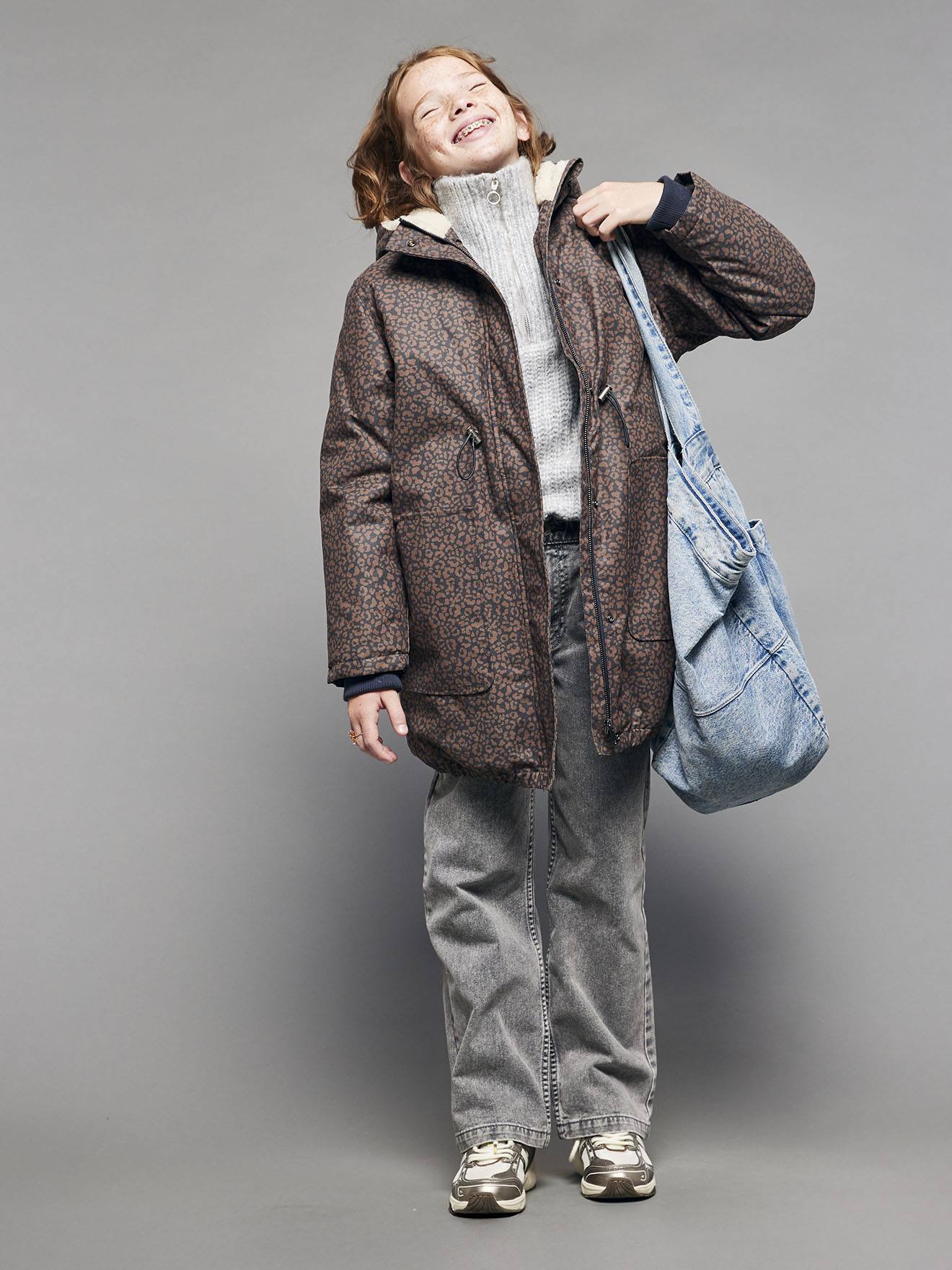 Leopard Print Parka with Sherpa Lining for Girls