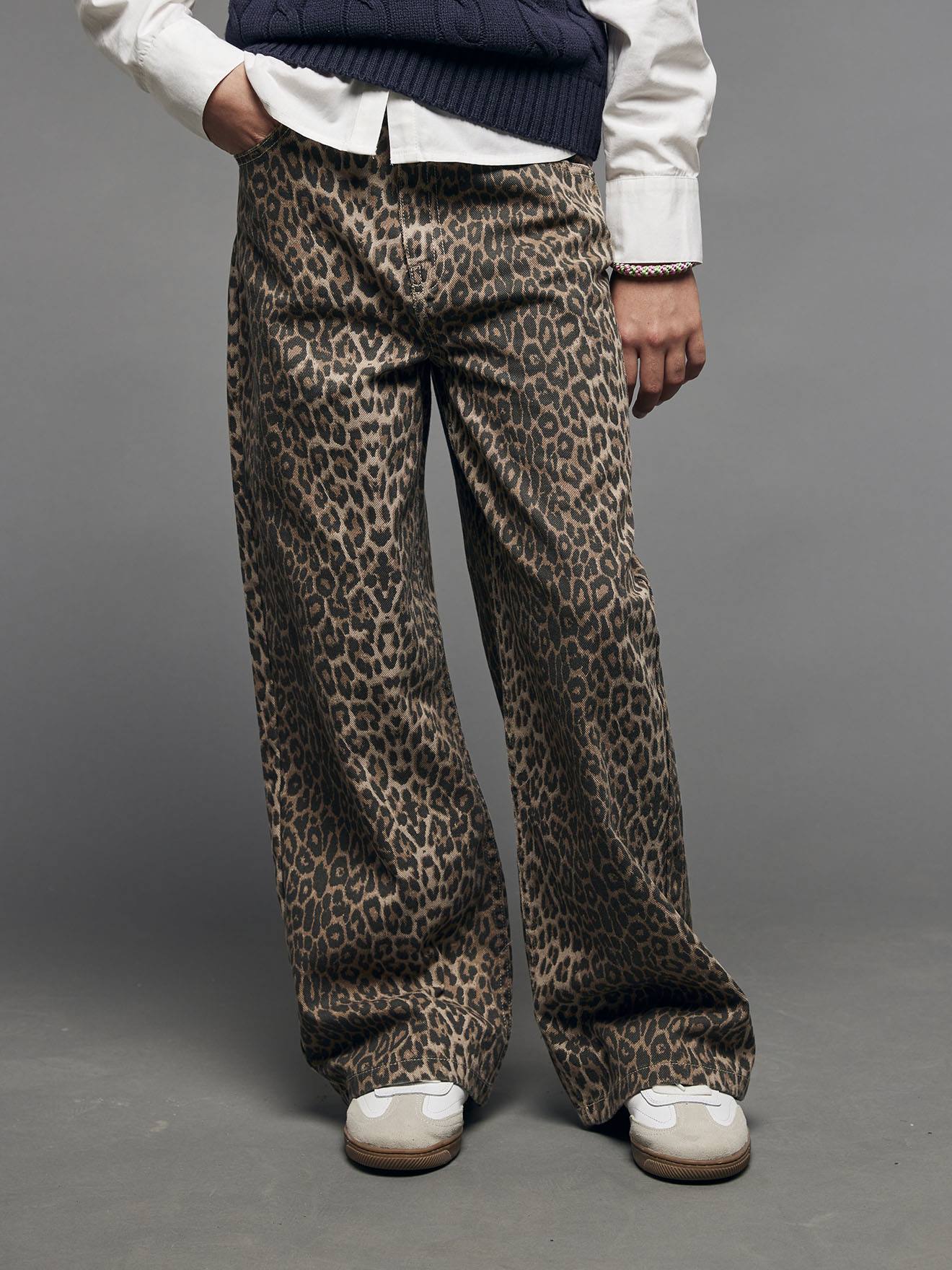 Wide-Leg Leopard Trousers for Girls, JONEN   beige