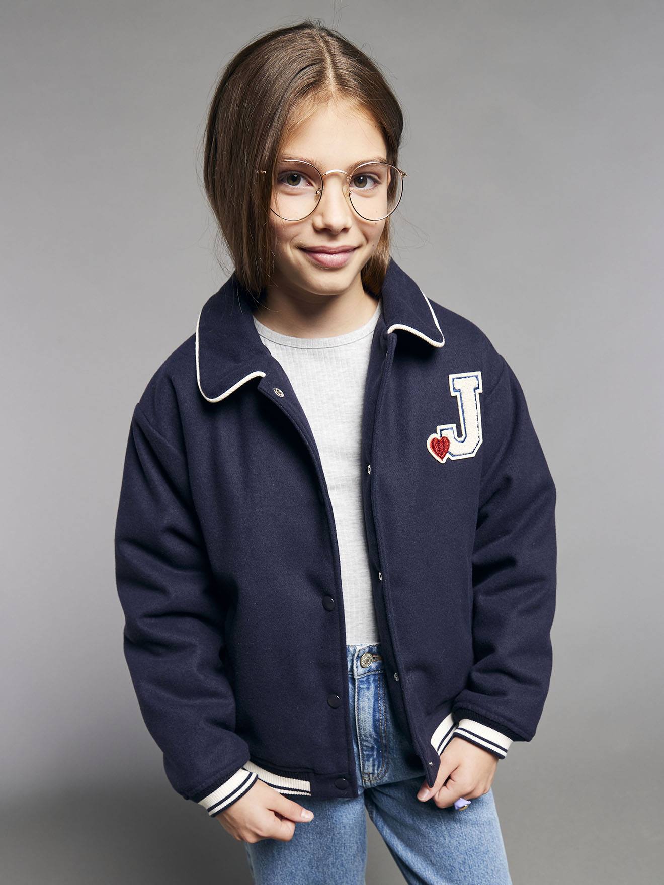 Varsity-Type Jacket for Girls, JONEN  navy blue