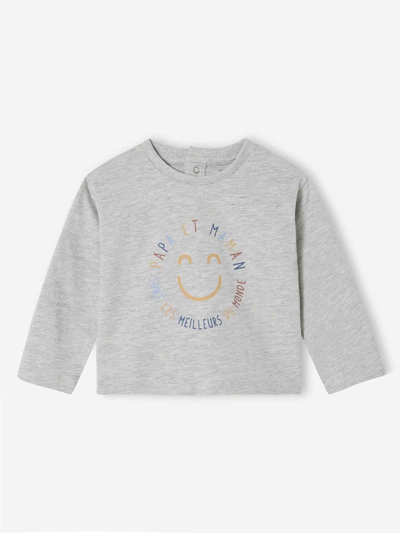 Long-sleeved baby t-shirt with placement print on the front marl