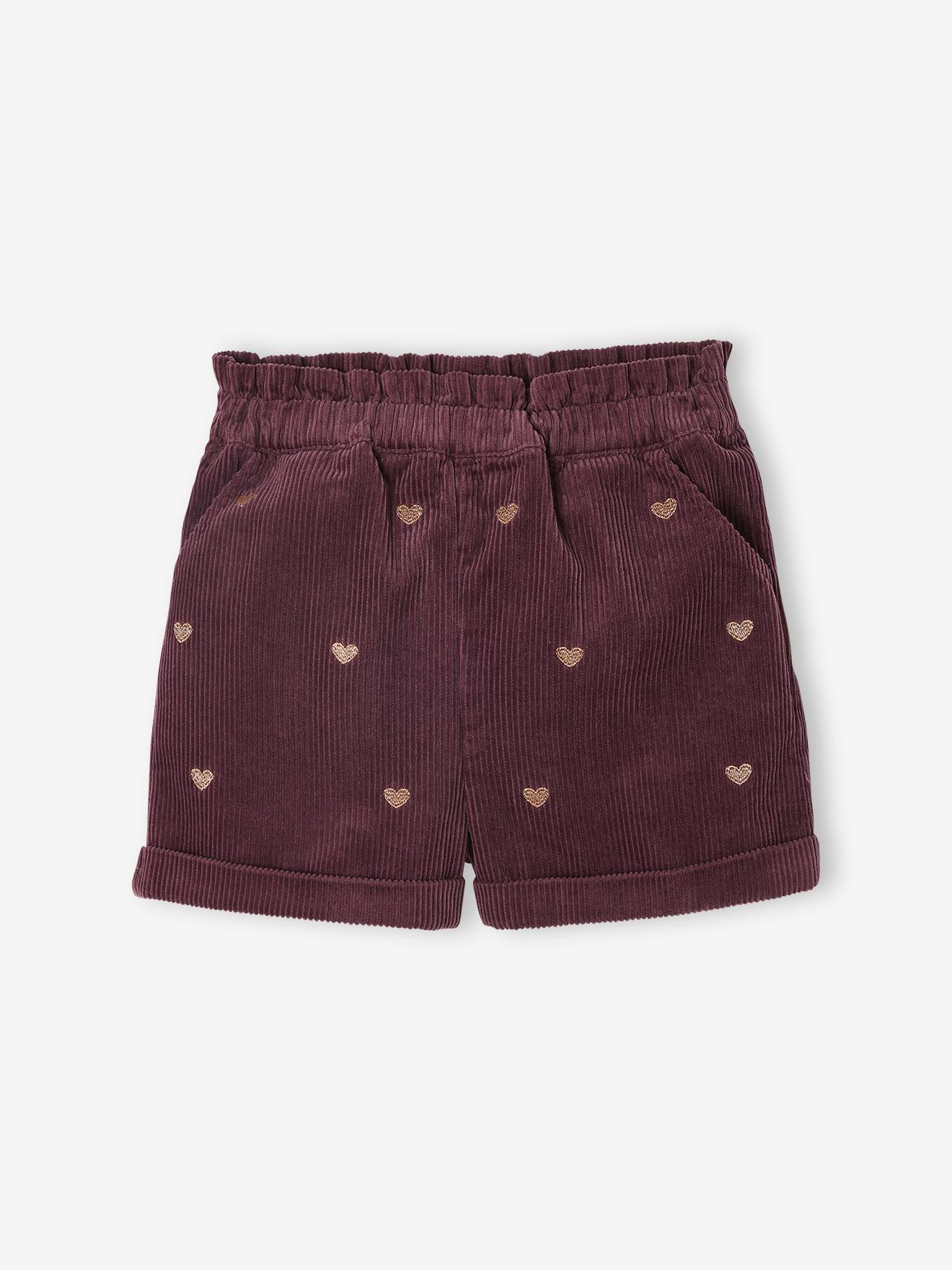 Girl's velvet shorts with embroidered sparkly heart detail