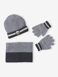-Boys' beanie + snood + gloves "Mountains" set
