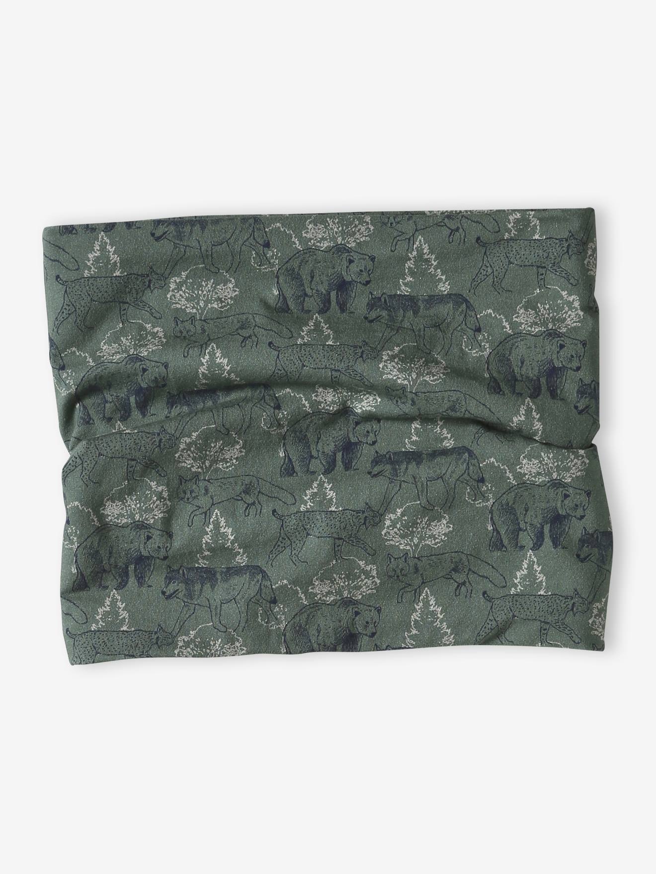 Boy's printed snood with sherpa lining sage