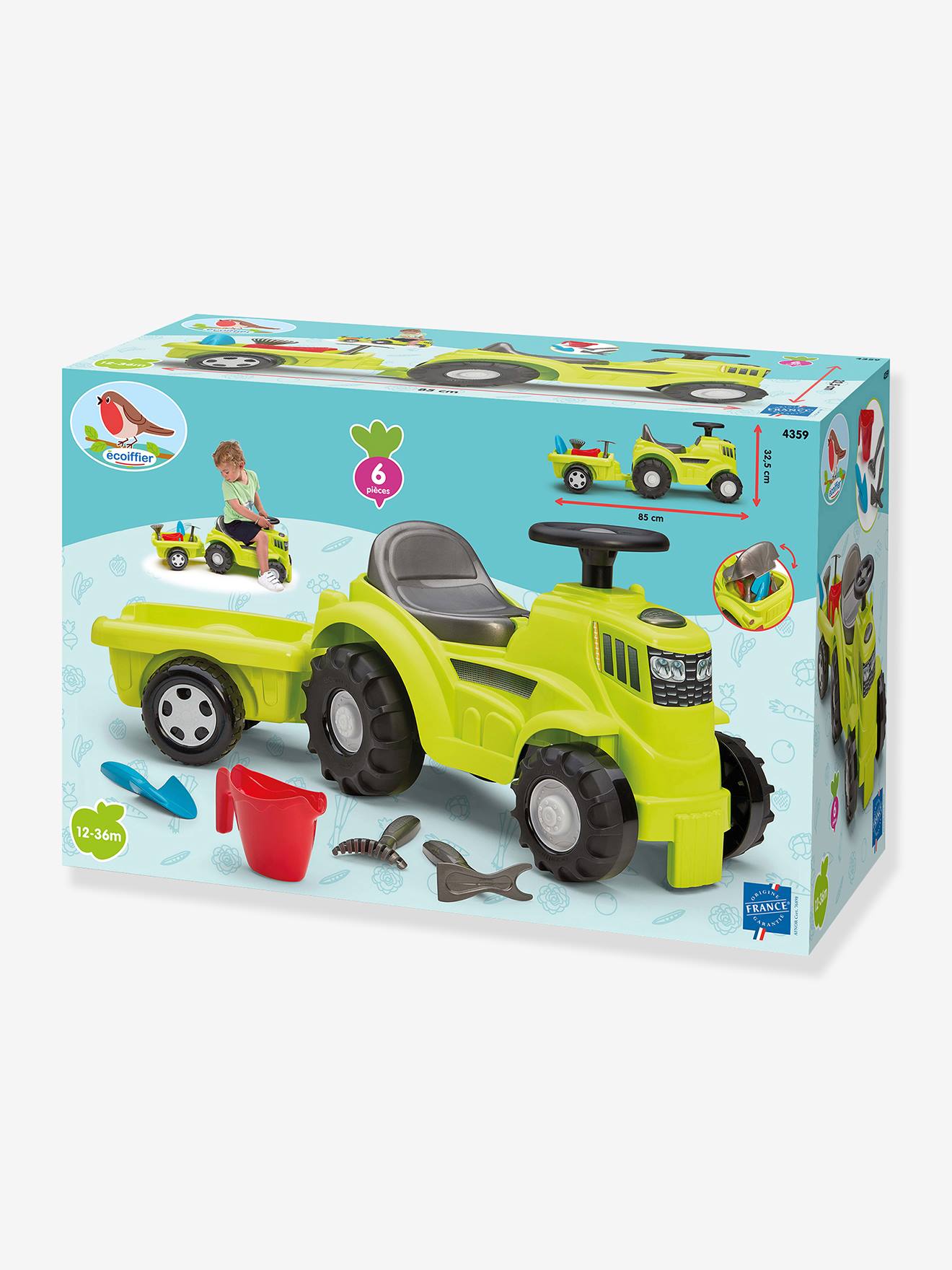 Ride-on 85 cm tractor and trailer set ECOIFFIER multicoloured