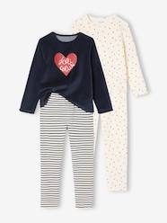 Girls-Pack of 2 Heart Print Velour Pyjamas for Girls