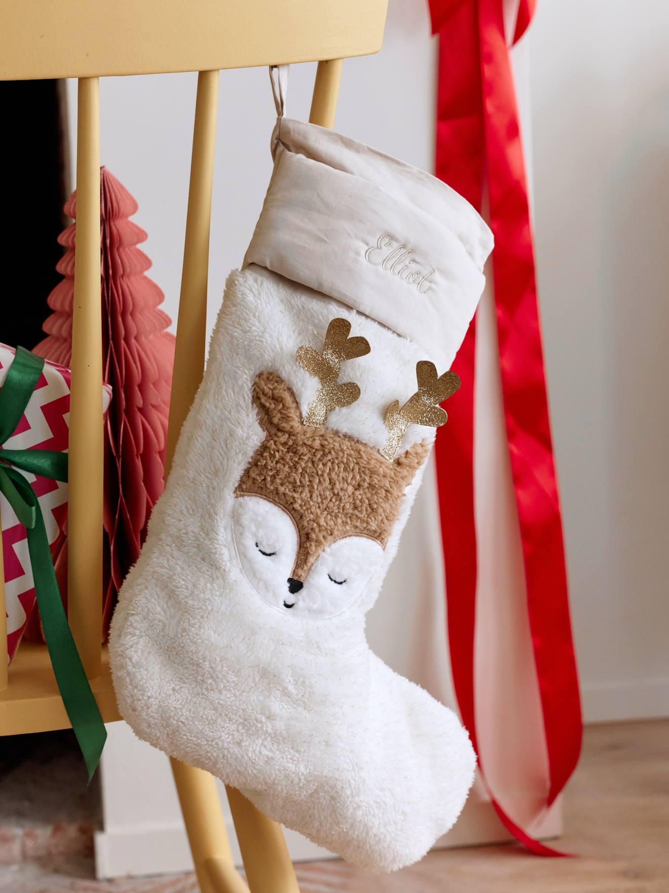 Reindeer Christmas sock golden
