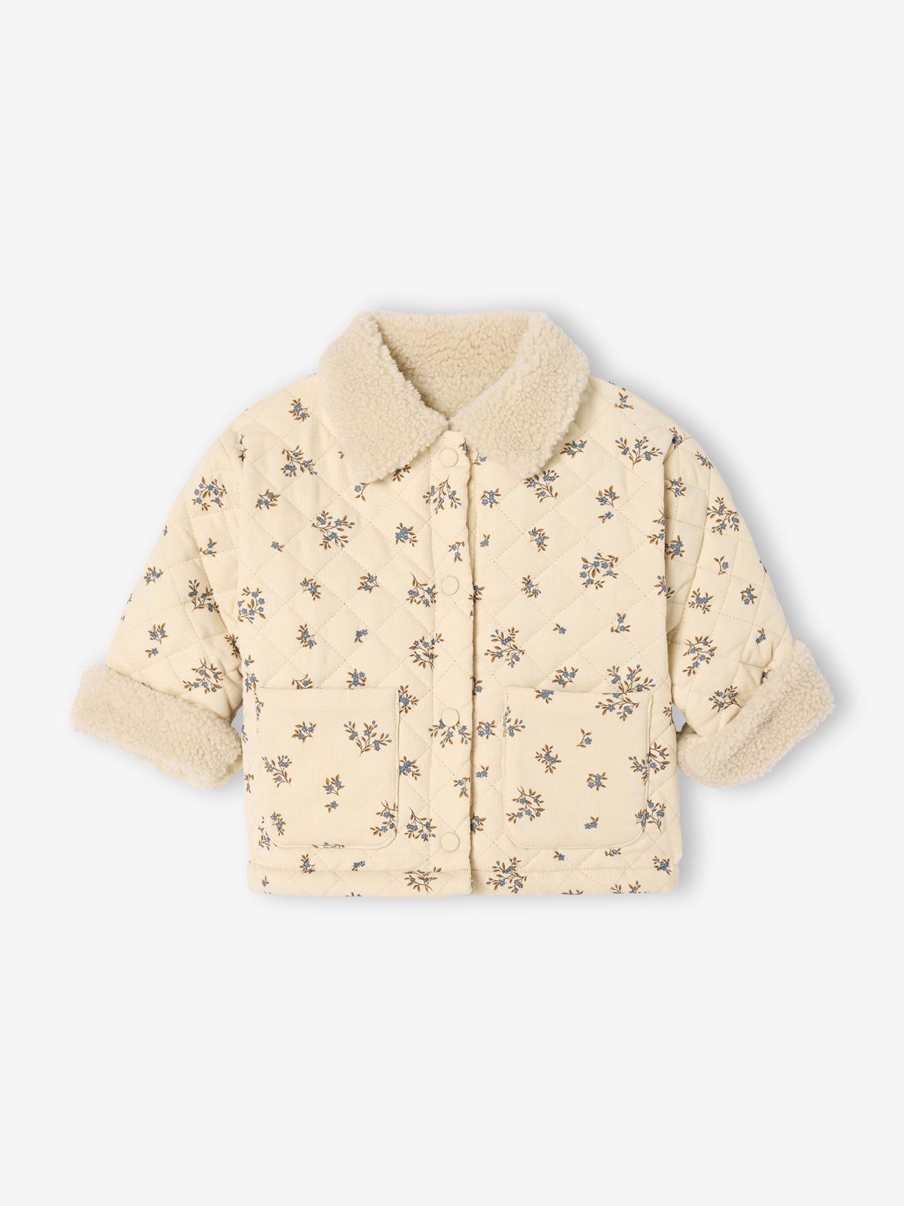 Quilted baby jacket in printed velvet vanilla