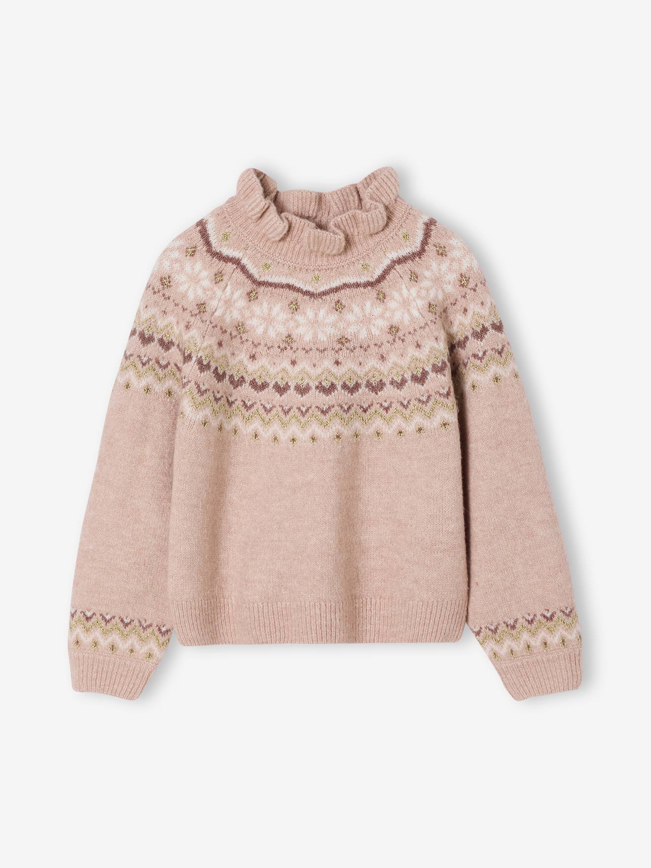 Girl's jacquard jumper with sparkly details rosy