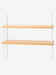 Bedroom Furniture & Storage-Wired metal wall shelf, wood effect shelf