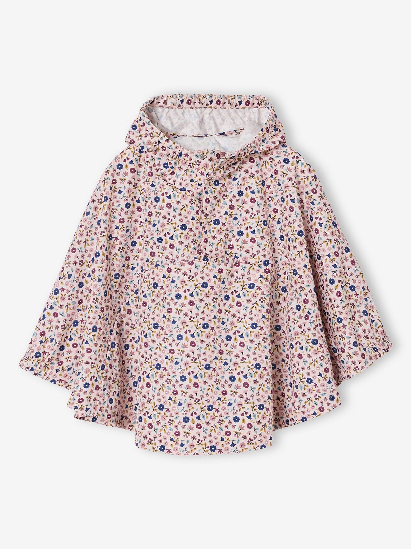Floral Print Hooded Rain Poncho for Girls