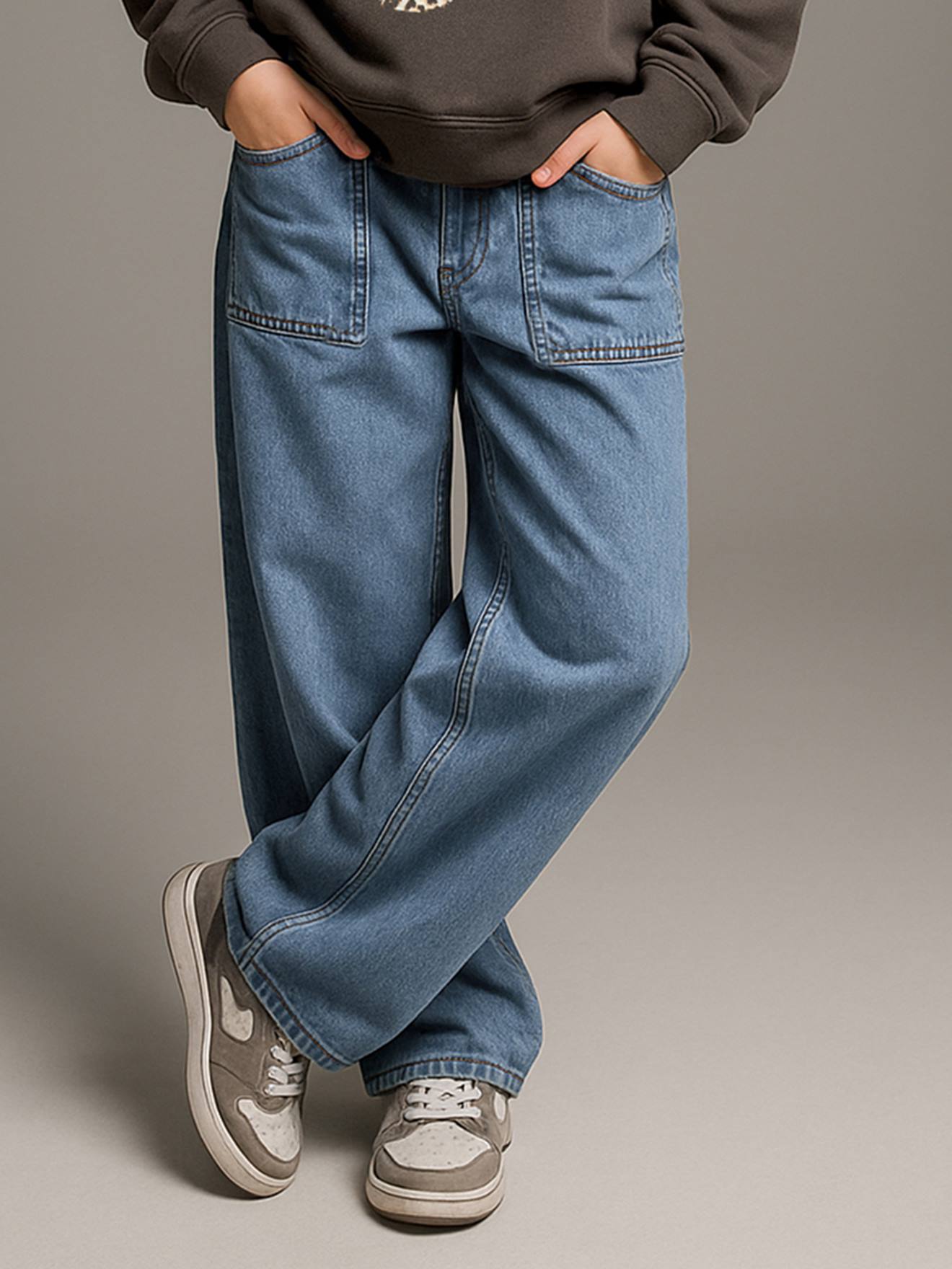 Wide-Leg Carpenter Trousers for Girls, JONEN medium blue