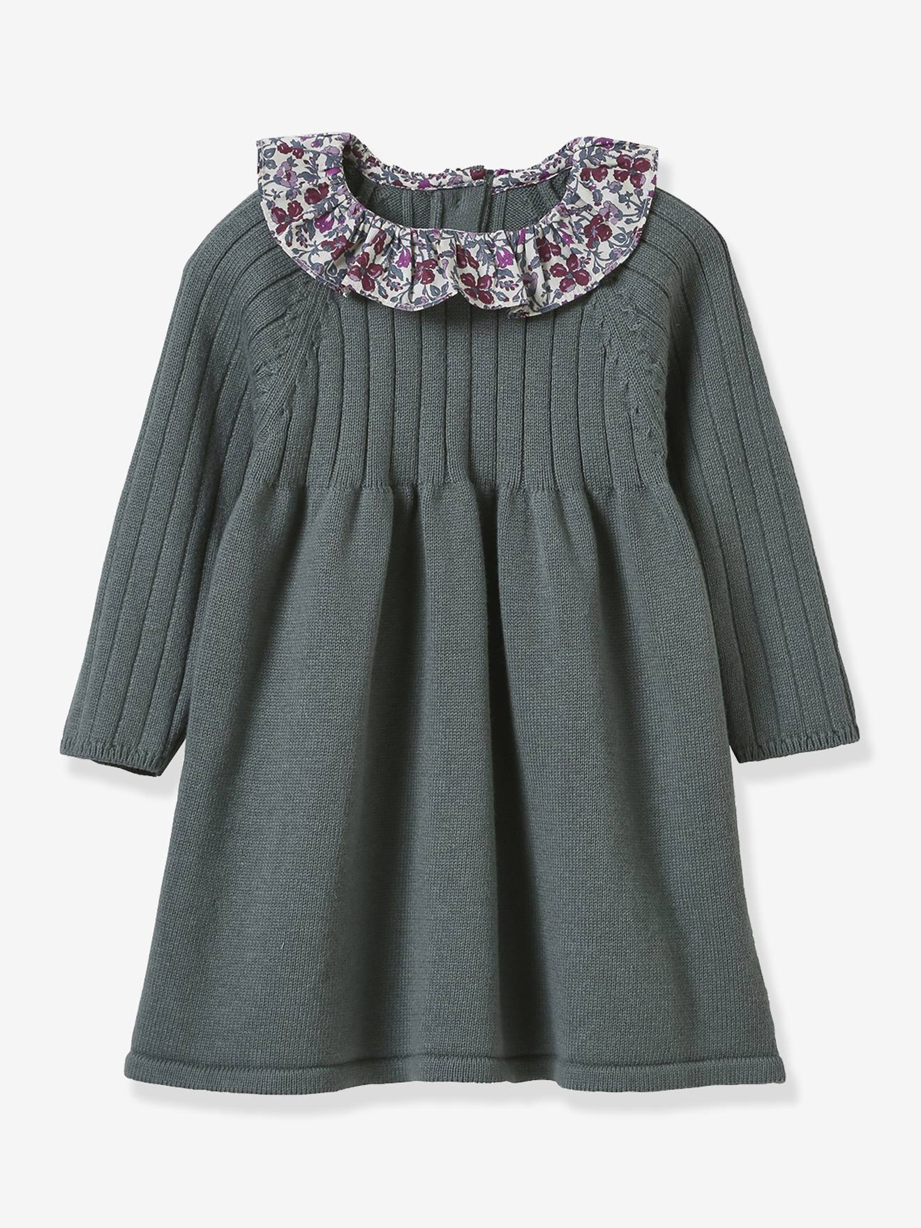 Dress in knitted fabric with Liberty fabric collar