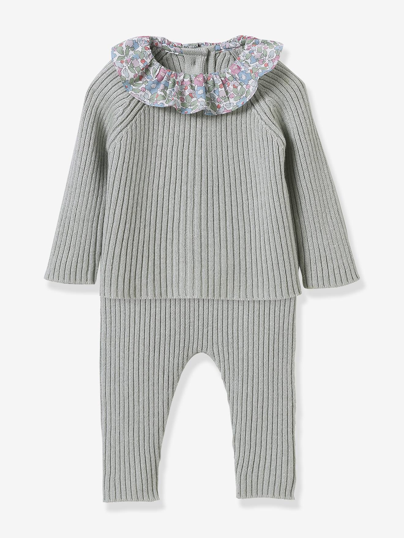 Set in Knitted Fabric with Liberty Fabric Collar for Babies