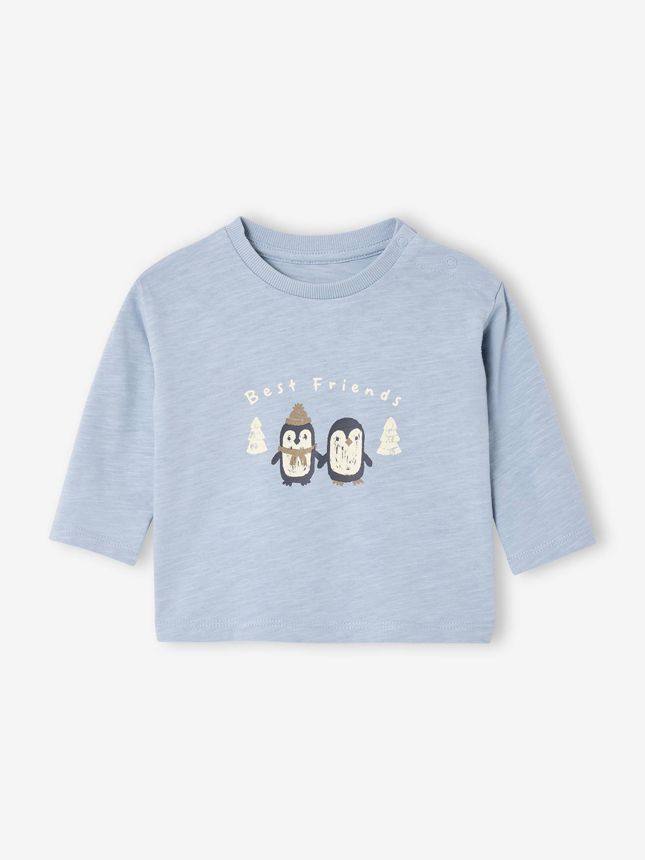 Long-sleeved penguin print baby t-shirt crystal