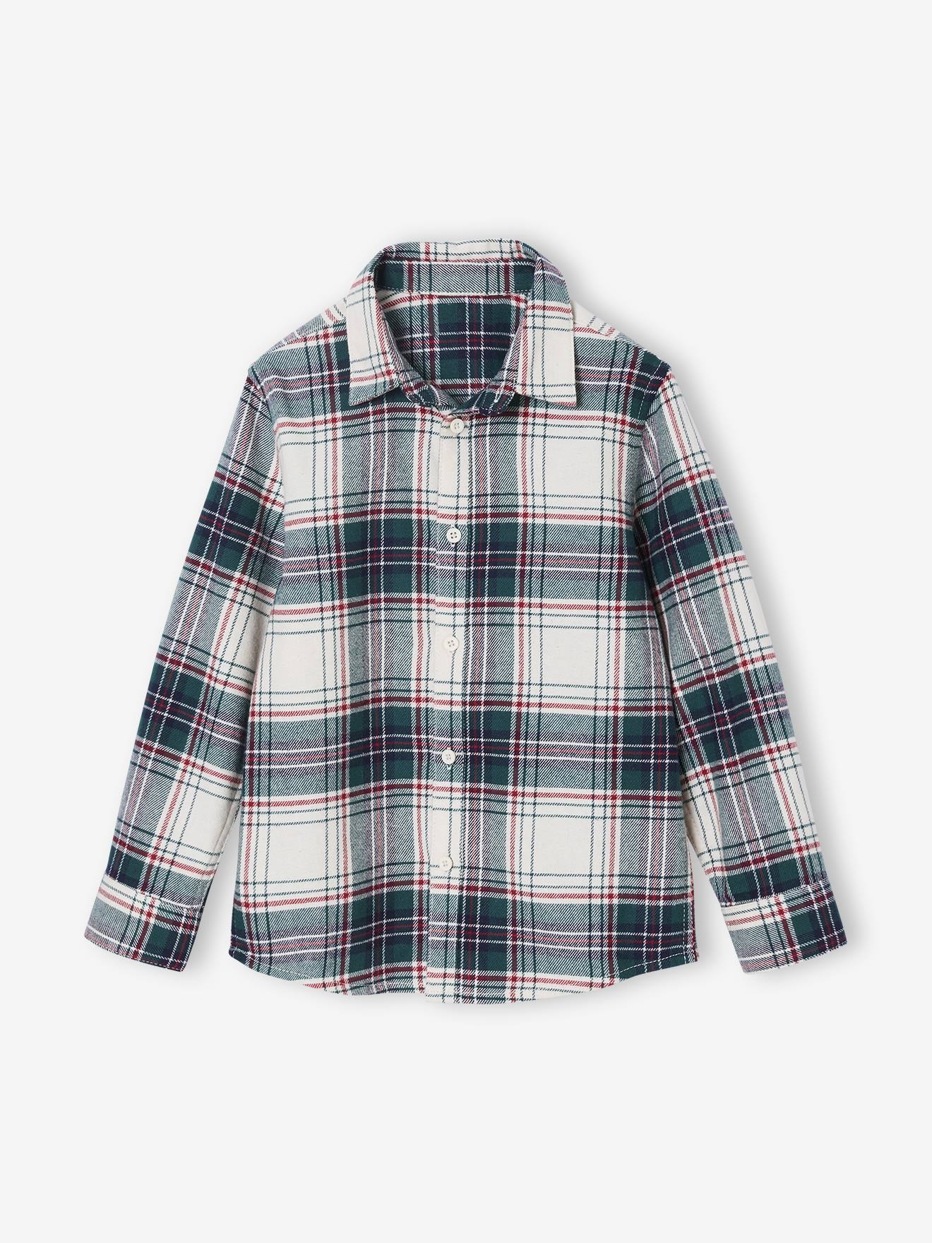 Boy's gingham flannel Christmas shirt chequered