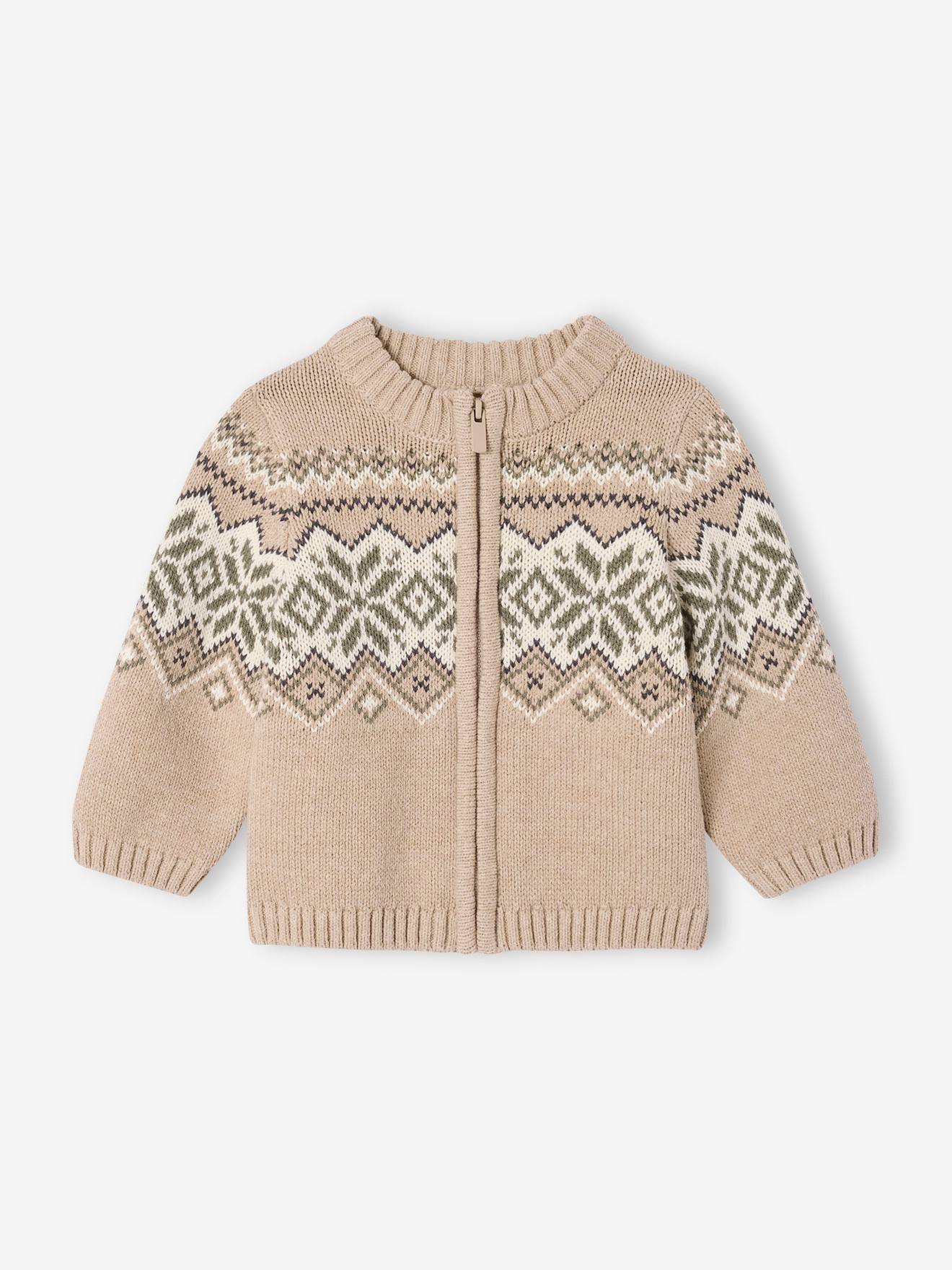 Jacquard knit zipped cardigan
