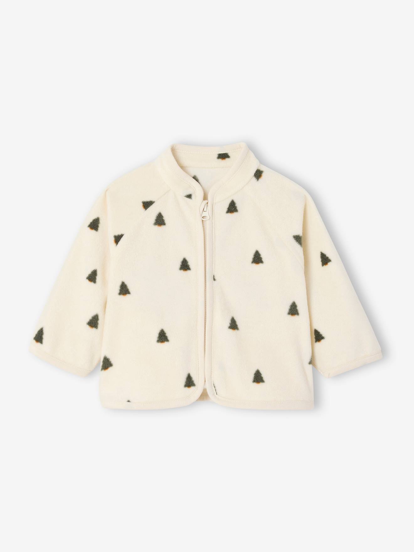 Zipped baby cardigan in printed fleece knit
