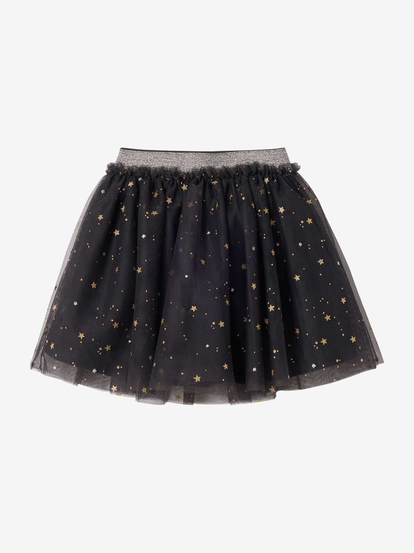 Girl's Christmas skirt in star-studded tulle anthracite