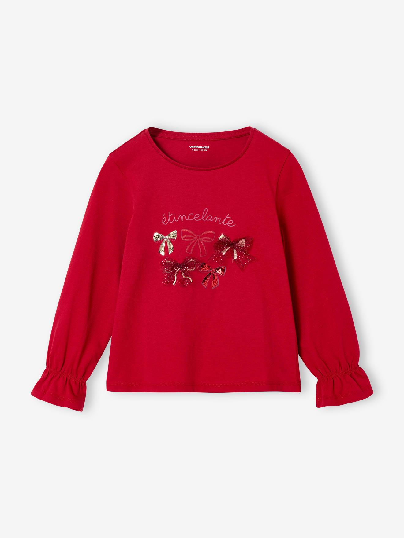 Girl's Christmas t-shirt with bow and glitter detail