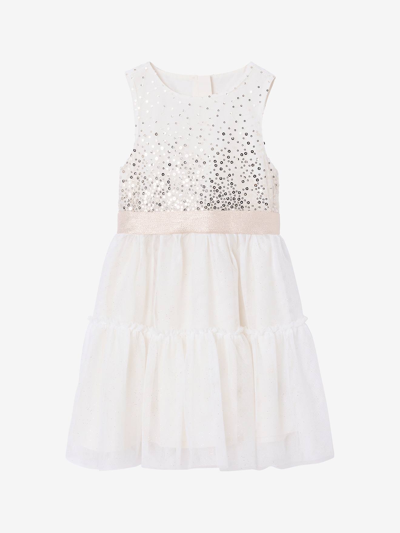 Girl's Christmas dress with sequins and tulle ecru