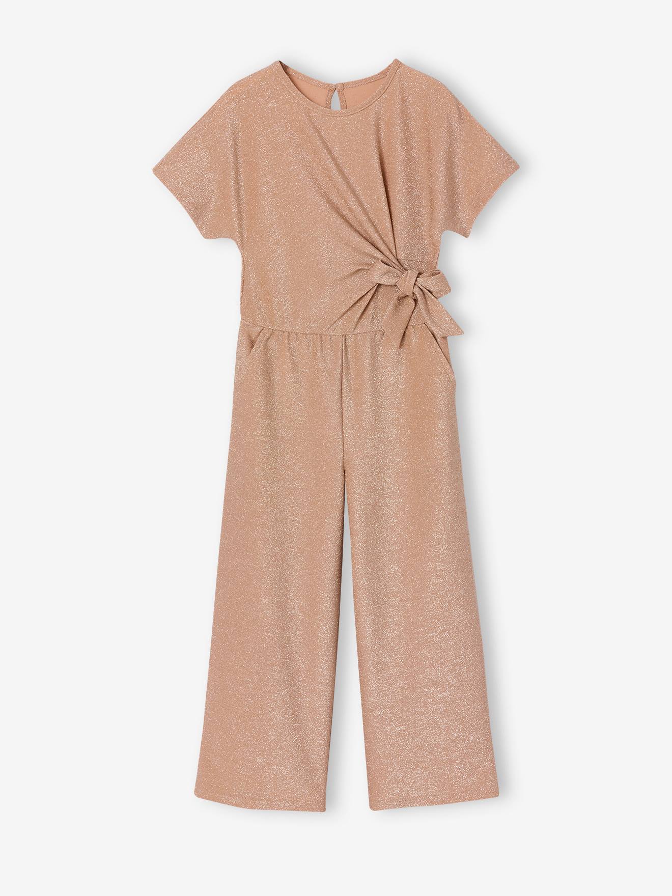 Girl's Christmas jumpsuit with fancy bow detail rosy
