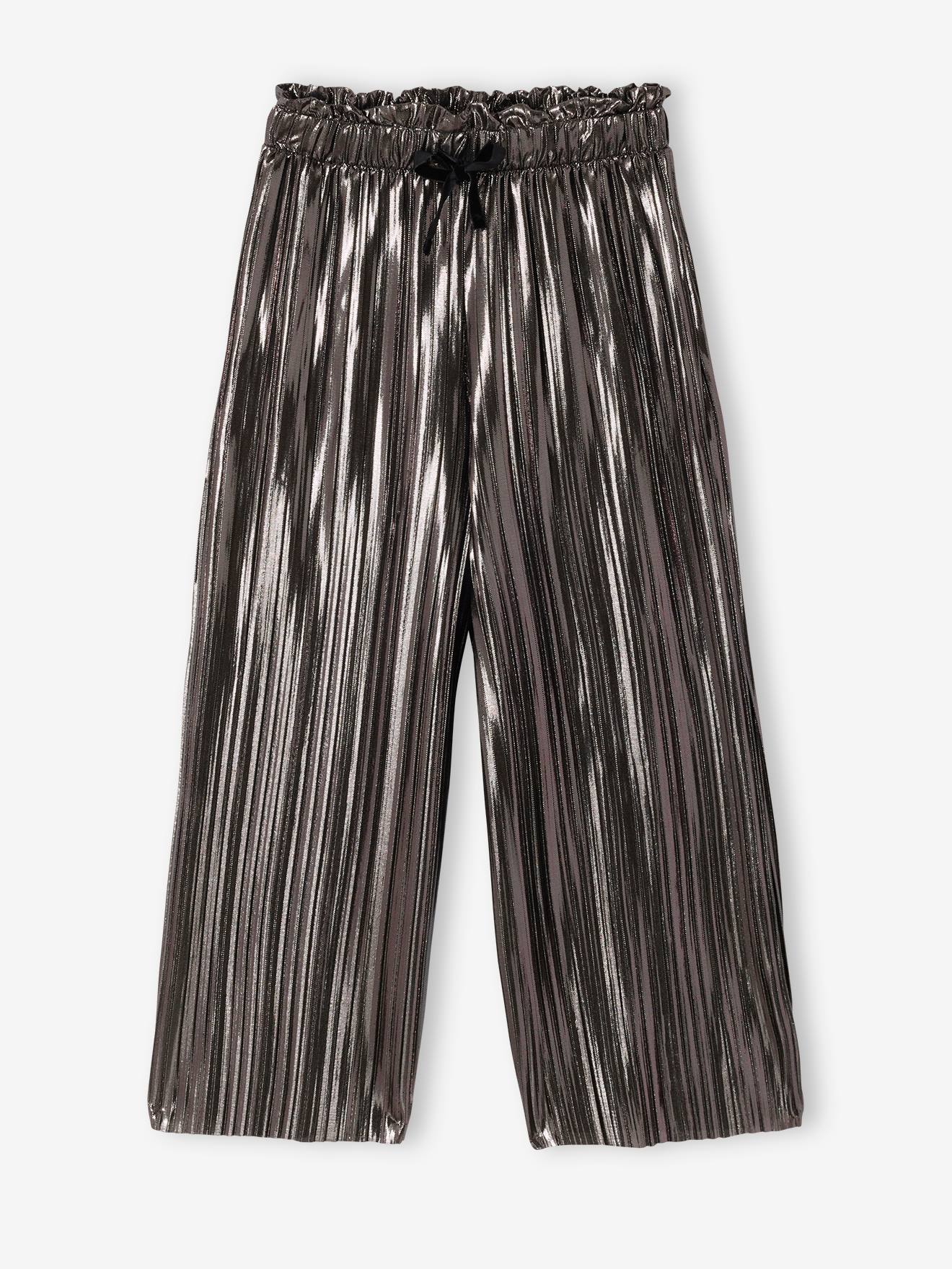 Girl's wide-leg pleated lam‚ trouser