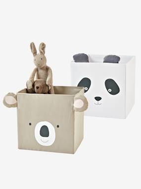 Set of 2 Boxes in Fabric Panda Koala beige