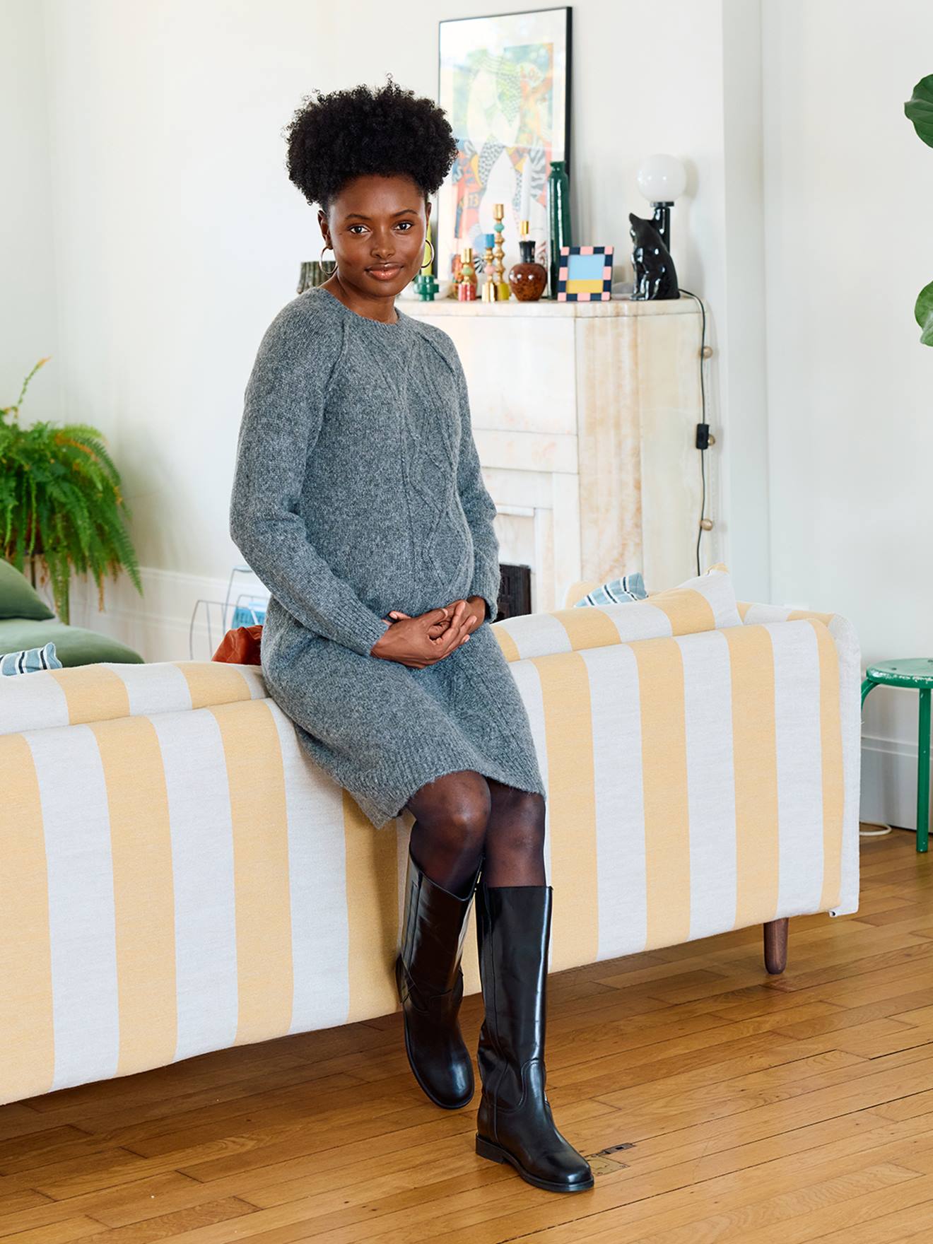 Cable Knit Jumper Dress with Wool