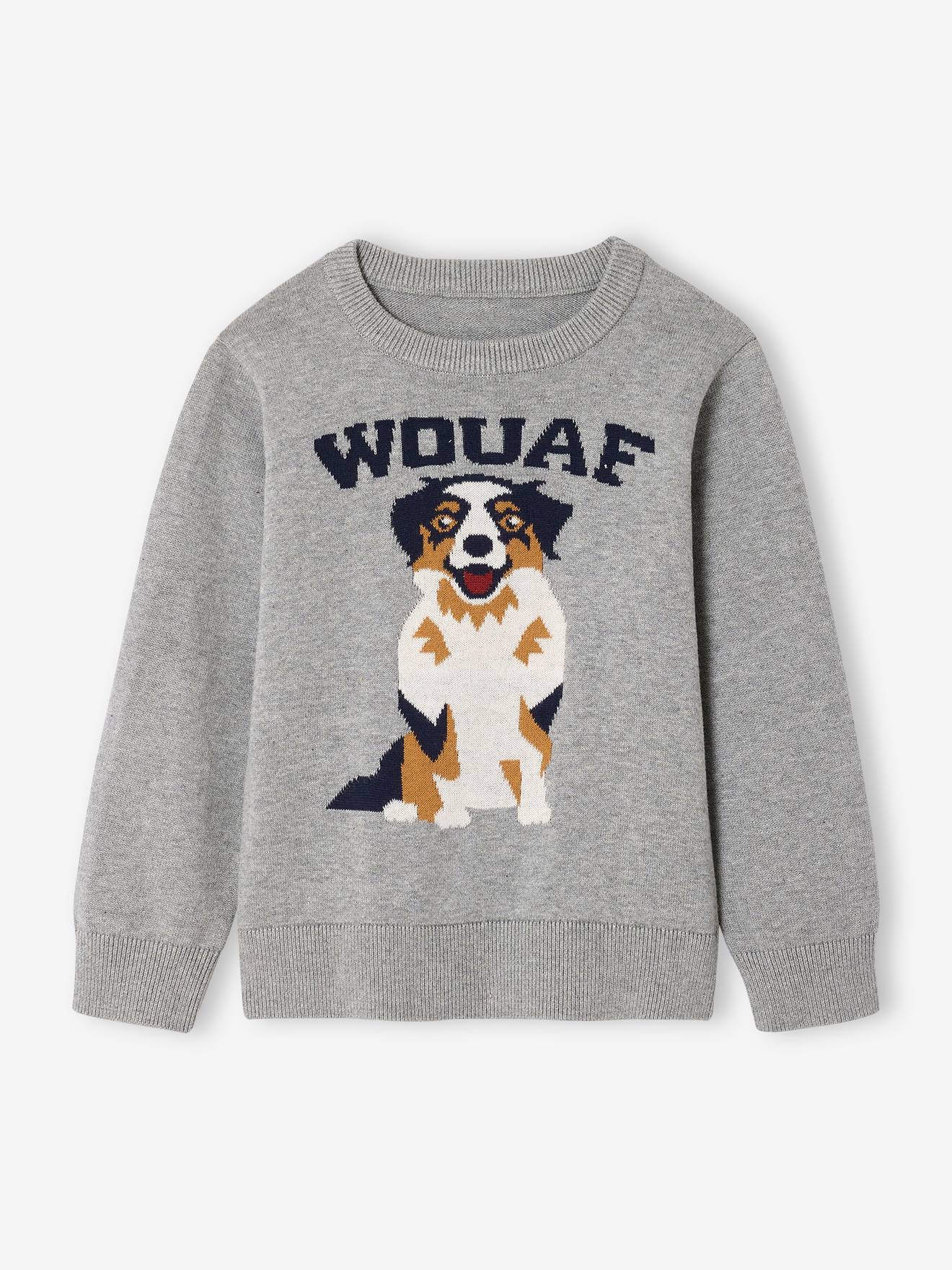 Round Neckline Jumper with Dog Motif marl