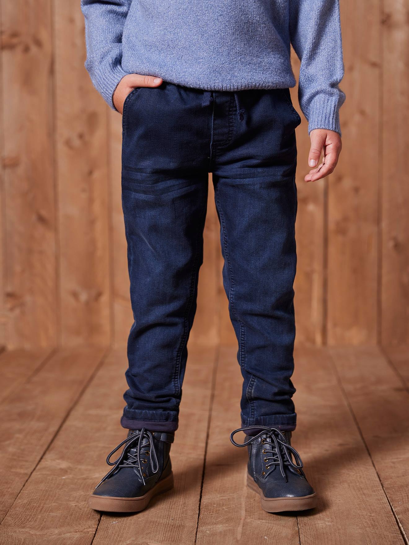 Straight Leg Jeans, Pull-On Cut, Lined, for Boys denim blue