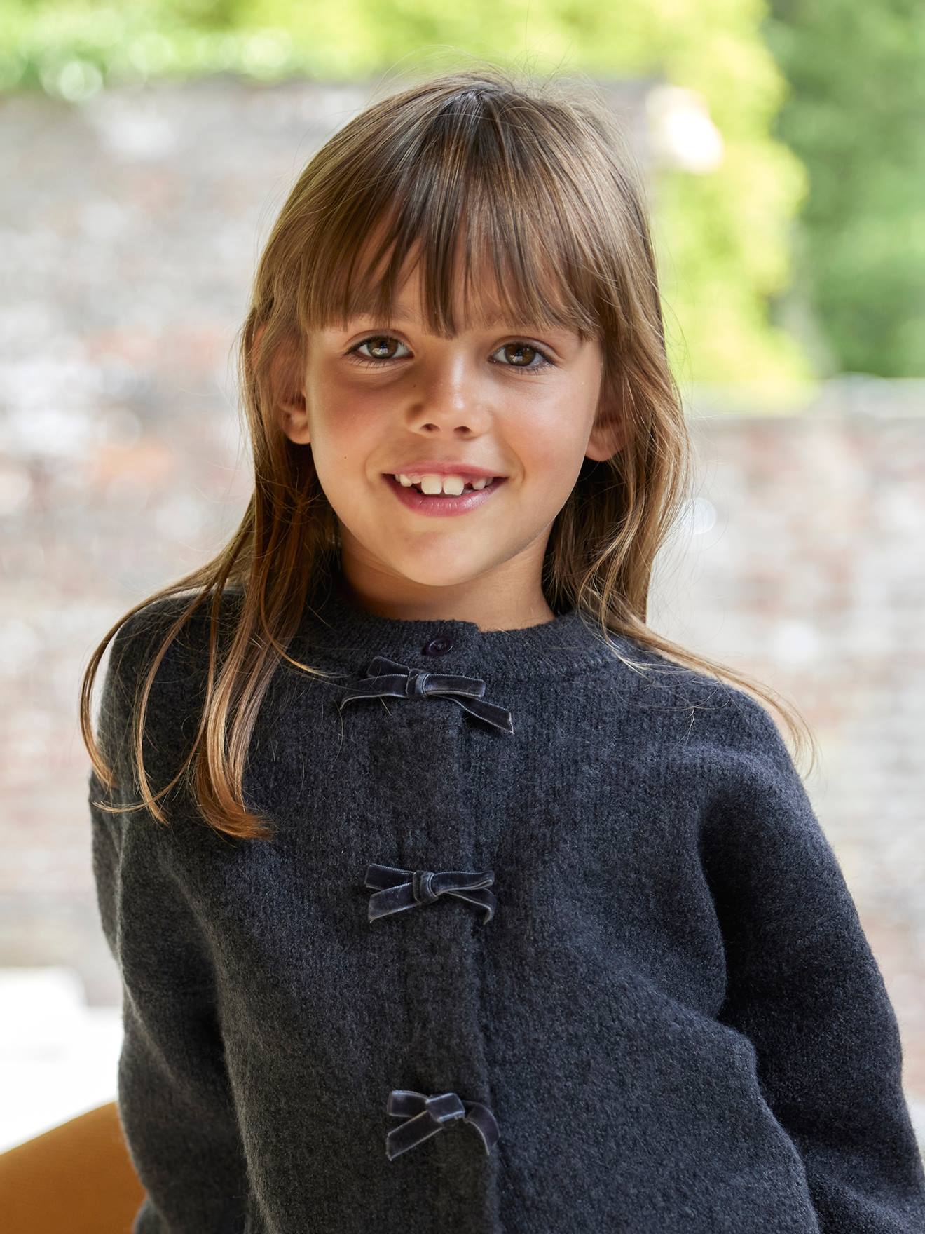 Girl's fancy cardigan with velvet bow anthracite