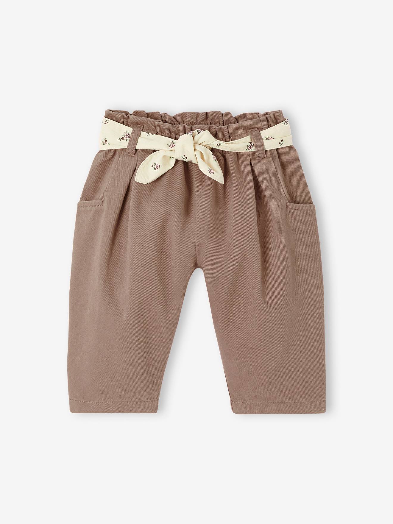 Baby girl trousers with elasticated waist rust